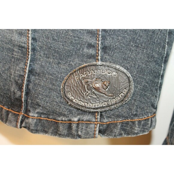 Parasuco Ergonomic jeans Denim Jacket Ruffled Jean Coat Rhinestones SZ L - Picture 8 of 9